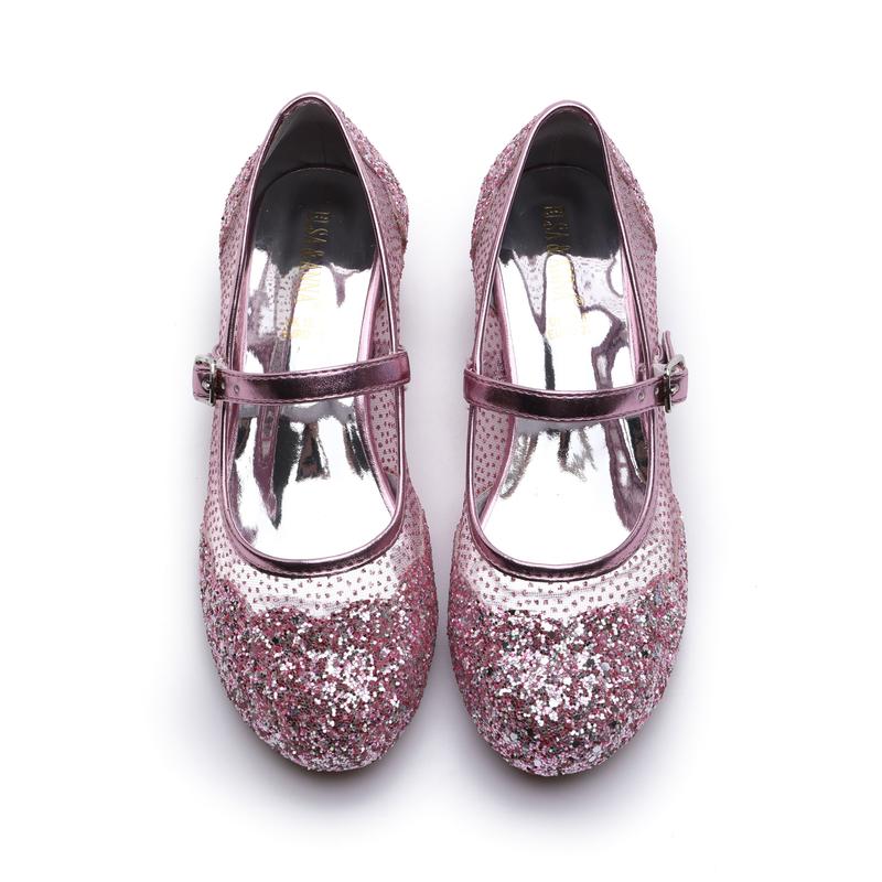Girl Snow Queen 3cm Heeled Sparkle & Crystals Princess Fancy Dress Up Shoes - for Parties & Birthdays, Cosplay - Kids High Heels​​ - SH2206-PNK 2