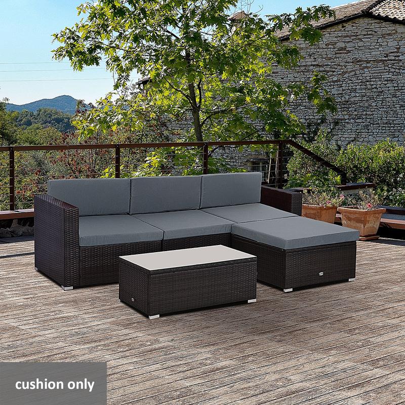Outsunny Outdoor Cushion Pad Set for Rattan Furniture, 7 Piece Garden Furniture Cushions, Patio Conversation Set Cushions, Lightweight and Durable, Grey 1
