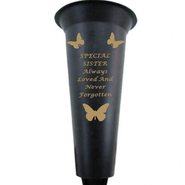 Options - Black & Gold plastic spike memorial Flower vase with butterfly decoration. Ornaments 7