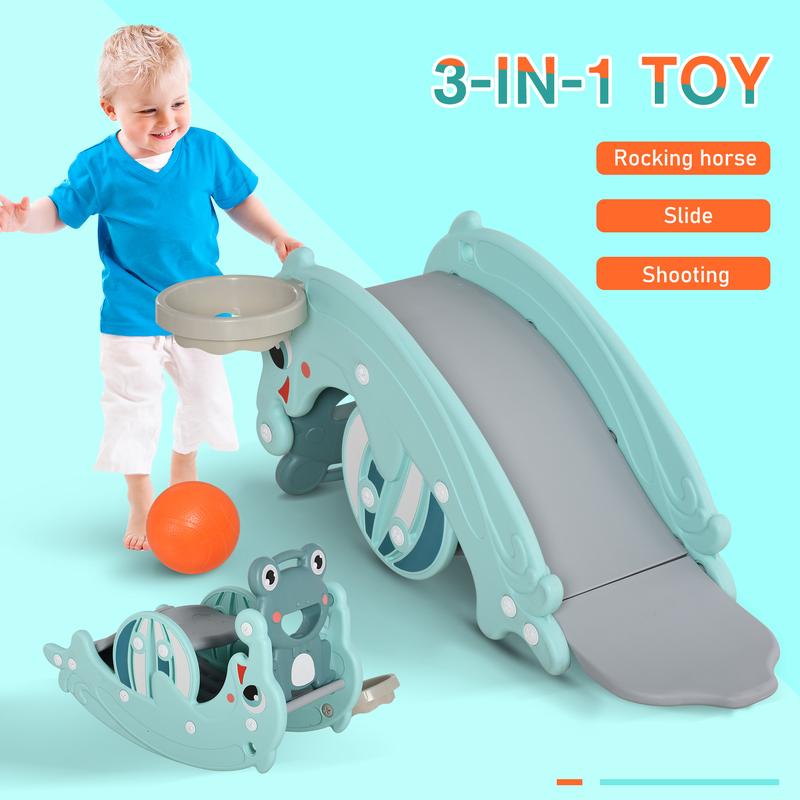 HOMCOM 3-in-1 Baby Rocking Horse Portable Slide Basketball Hoop, Age 3-5 4