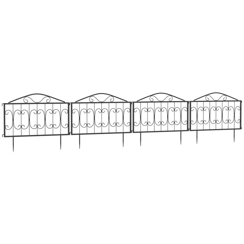 Outsunny Decorative Garden Fencing, 4PCs Outdoor Picket Fence Panels, Rustproof Metal Wire Landscape Flower Bed Border Edging Animal Barrier, Black 0