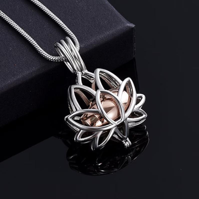Lotus Flower Locket Cremation Ashes Necklace - Memorial Keepsake Urn. Free Filling Kit. Free UK Delivery. Chain Included 5