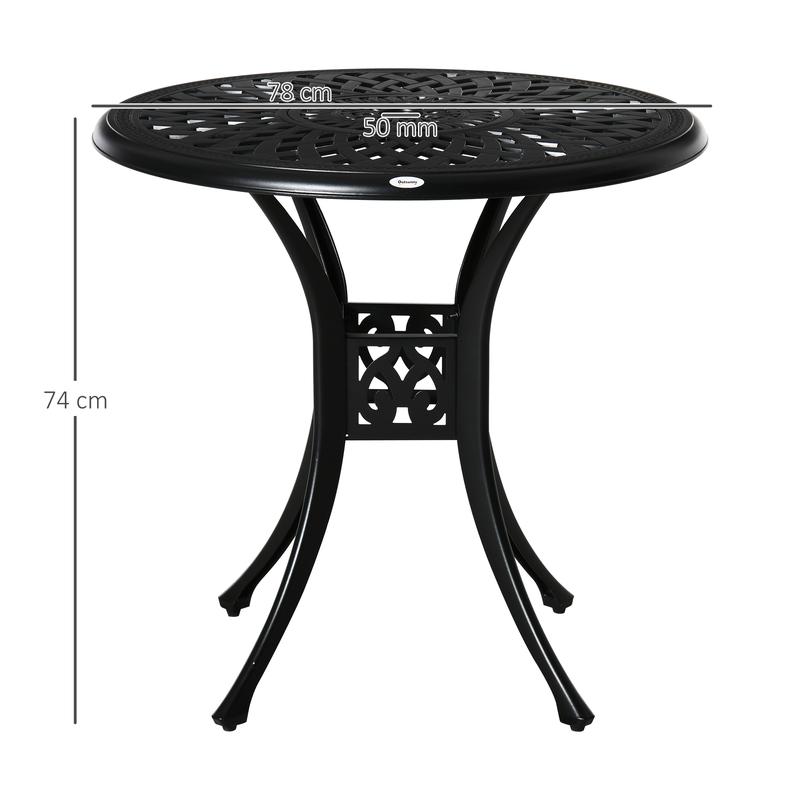 Outsunny 78cm Round Garden Dining Table with Parasol Hole Antique Cast Aluminium Outdoor Table Only, Black 2