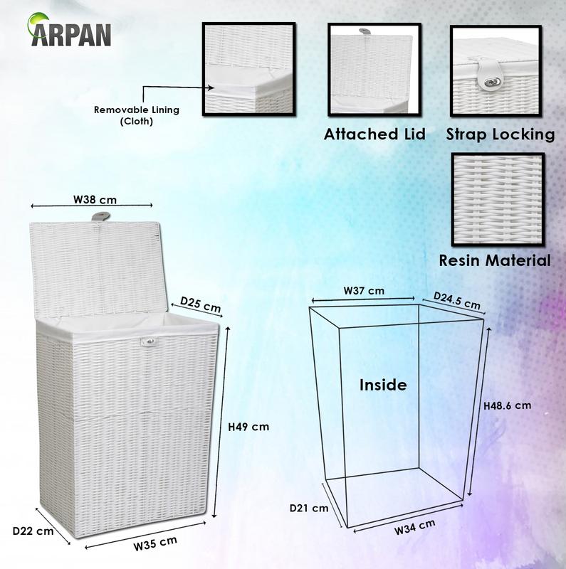 Arpan Resin Laundry Clothes Basket with Lid and Lining Storage Basket with Removable Lining Organiser 4