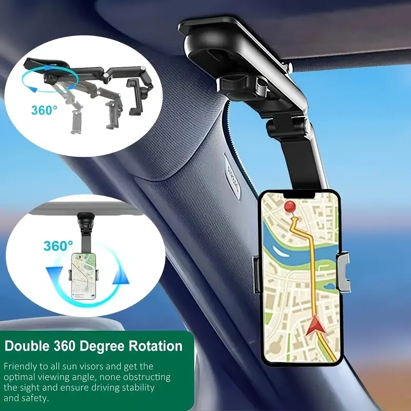 Auto Sun Visor Car Phone Holder, 1080° Rotating CellPhone Mount Stand Support In Car For IPhone 13 12 Car Mobile Clip Bracket