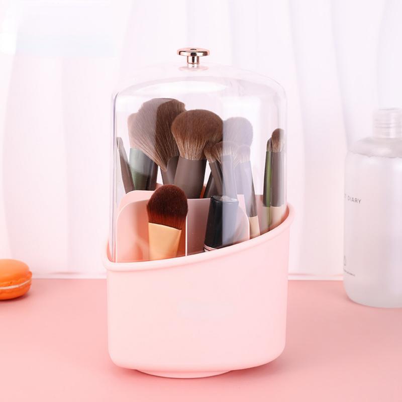 【UK Local Seller】360° Rotating Makeup Brushes Holder Portable Desktop Makeup Organizer Cosmetic Storage Box Pink 3