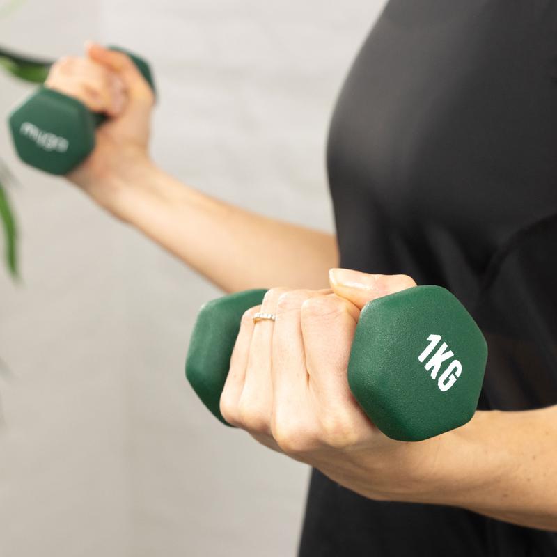 Myga Dumbbells - Pair of Cast Iron & Neoprene Hex Weights for Core Strength and Fitness Exercises, Aerobics and Training - Non-Slip Dumbbells for Home, Gym and Studio - SOLD AS PAIRS, Choice of Weight, 1kg - 10kg 2