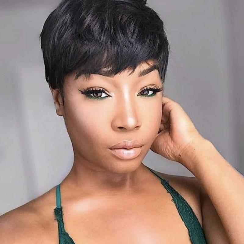 Sauce: Short Black Pixie Heat Resistant Synthetic Fibre Wig 0