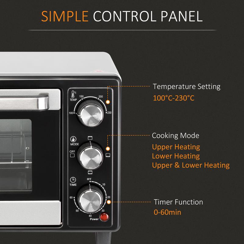 Mini Oven 16L Countertop Electric Grill w/ Adjustable Temperature Timer 1400W 6