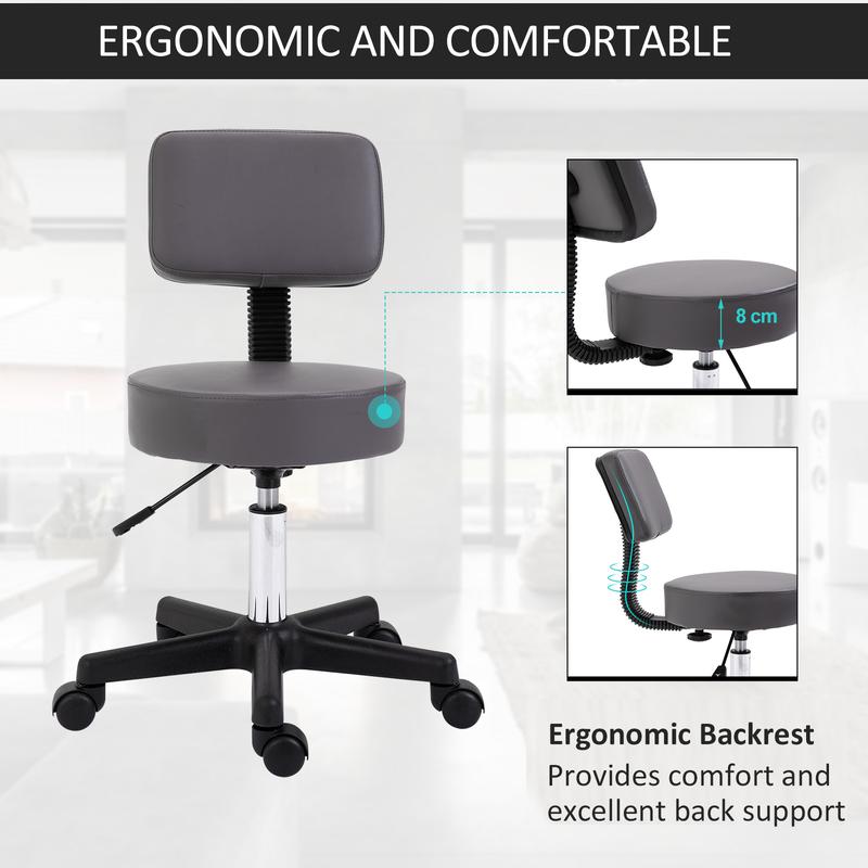 HOMCOM Beautician's Swivel Salon Chair w/ Padded Seat Back 5 Wheels Adjustable Height Salon Hairdressers Tattoo Spa Rolling Cushion Professional Grey 3