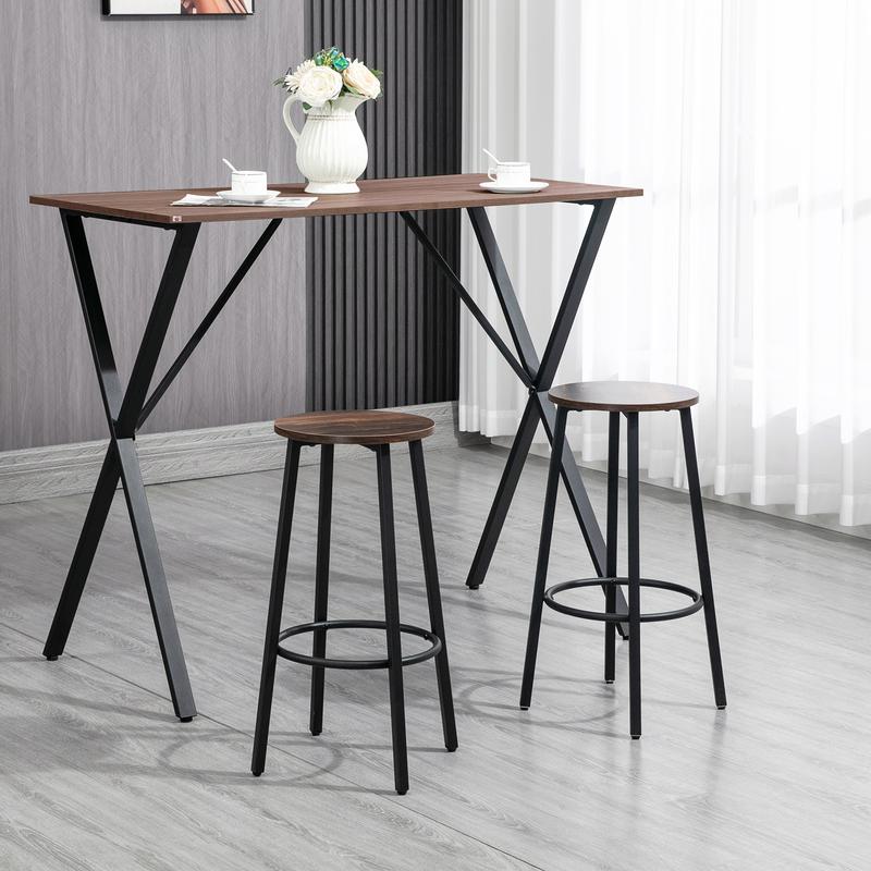HOMCOM Bar Stools Set of 2, Industrial Breakfast Bar Stools with Round Footrest and Steel Legs for Dining Room, Kitchen, Rustic Brown 1