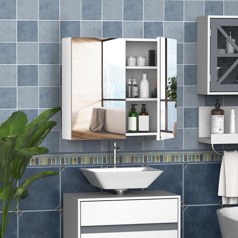 HOMCOM Bathroom Wall Cabinet, Cupboard with Mirror, Storage Cabinet with Adjustable Shelf and Double Door, White 1