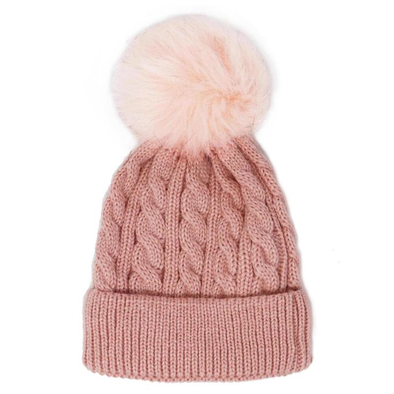 Kids Cable Knitted Pom Hat Winter 2