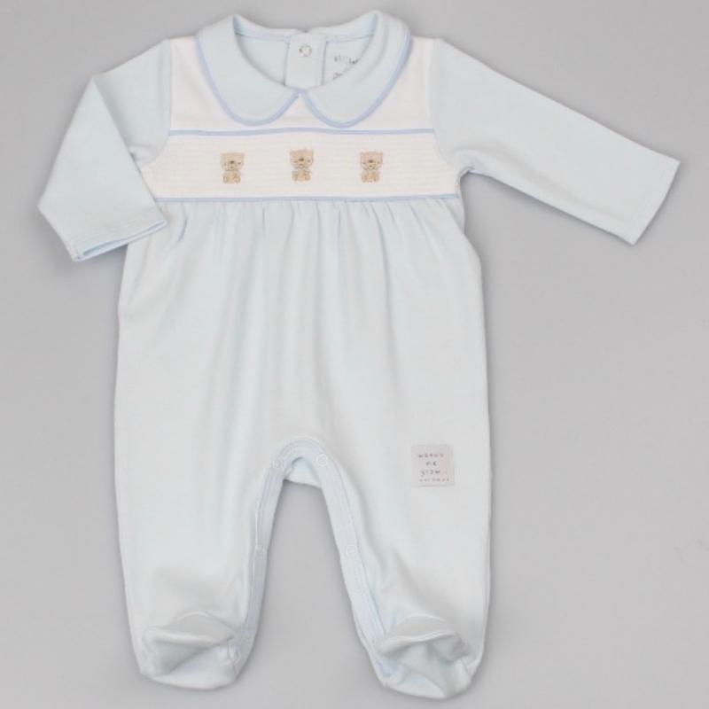 Baby Blue Bear Smocked Babygrow 1