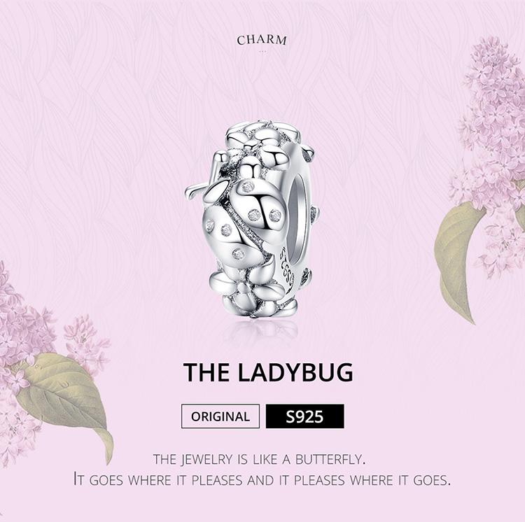 Genuine 925 Sterling Silver Ladybird & Flowers Spacer Charm Bead - Pandora Bracelet Compatible - Birthday Anniversary Elegant 7