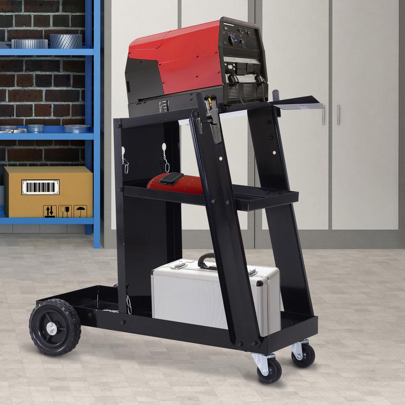 DURHAND Welding Cart Welder Trolley Garage for Gas Bottles w/ Safety Chain, Wheels, Black 1