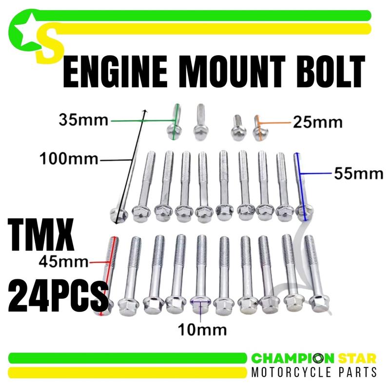 CHAMPION STAR MOTORCYCLE PARTS ENGINE MOUNT BOLT FOR TMX (CHROME)24PCS ...