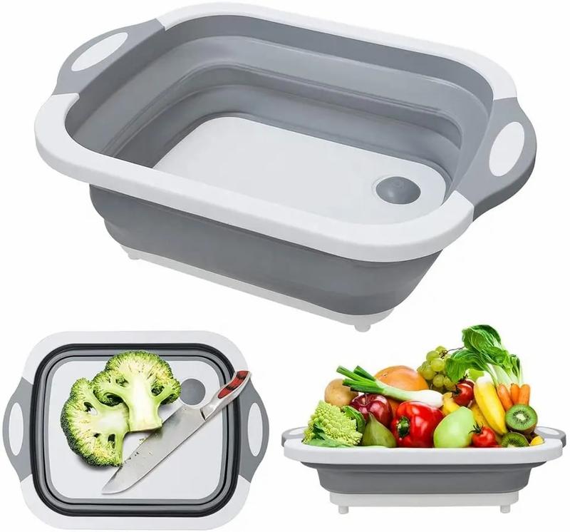 3in1 Collapsible basin         cutting board, drain basin, Space Saver,Ideal for Caravan Camper, Kitchen Basket Plastic Fruit Silicone Utensils Bpa Meat 1