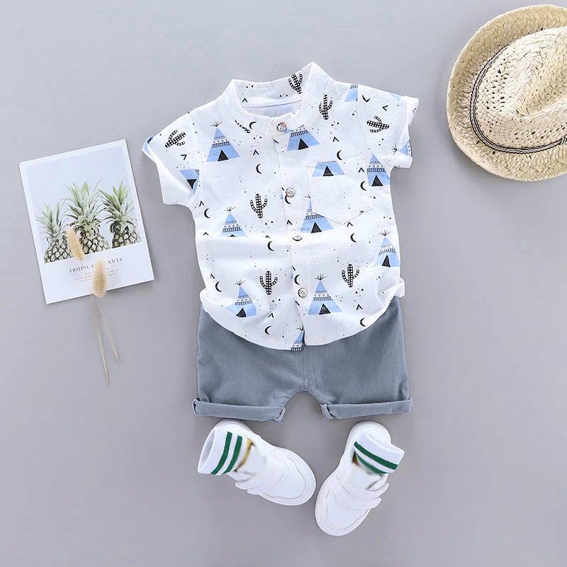 2pcs Baby Boy Short-sleeve Cactus Button Up Shirt and Shorts Set 0