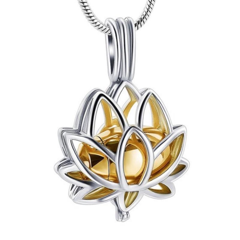Lotus Flower Locket Cremation Ashes Necklace - Memorial Keepsake Urn. Free Filling Kit. Free UK Delivery. Chain Included 1
