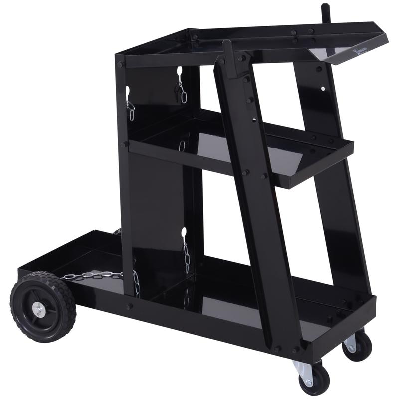 DURHAND Welding Cart Welder Trolley Garage for Gas Bottles w/ Safety Chain, Wheels, Black 0