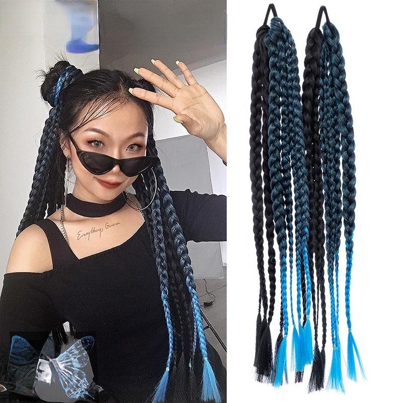 Multi-Color braid h wig, gradient ree-color lace front wig, leng ...