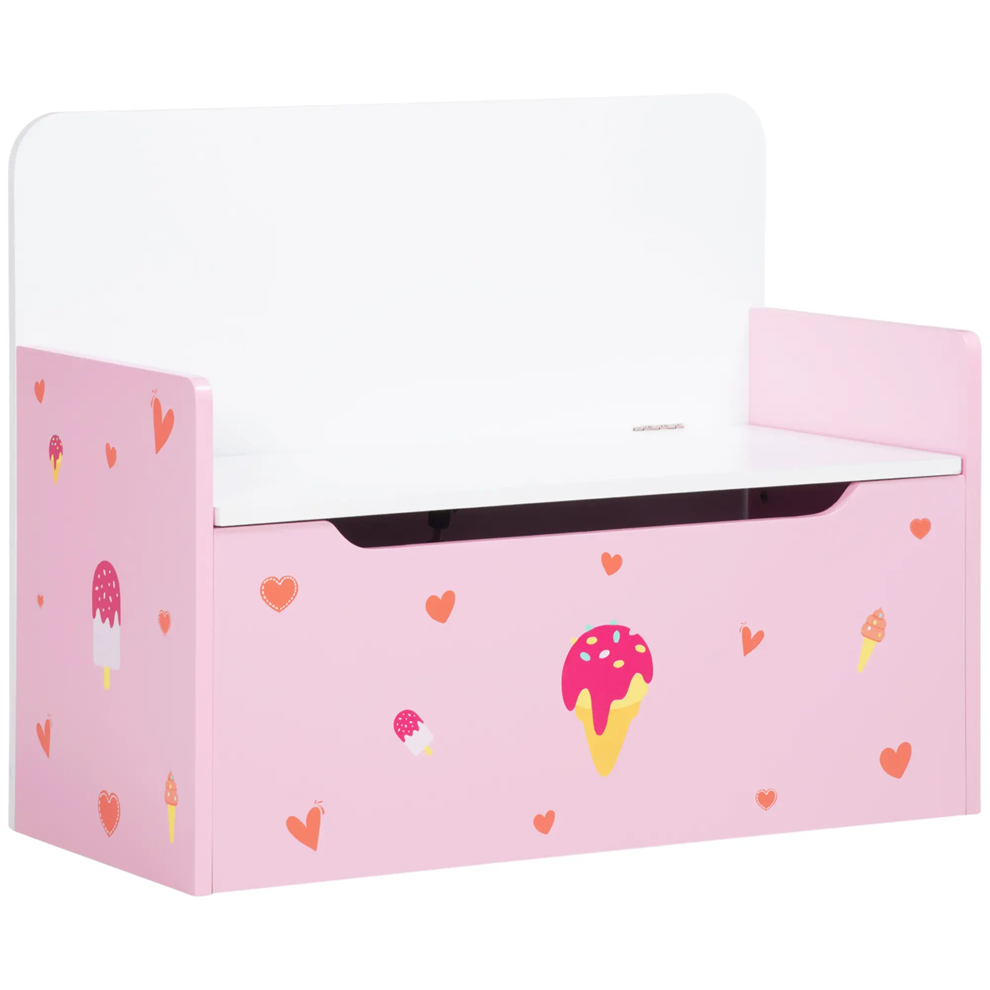 ZONEKIZ 2 in 1 Wooden Toy Box, Kids Storage Bench, Toy Chest with Safety Rod - Pink