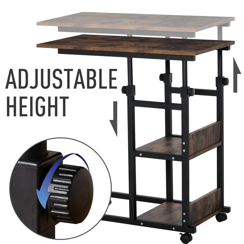 C-Shaped Mobile Sofa Bed Side Table Adjust Height 3-Tier Cart w/ Casters, Brake 6