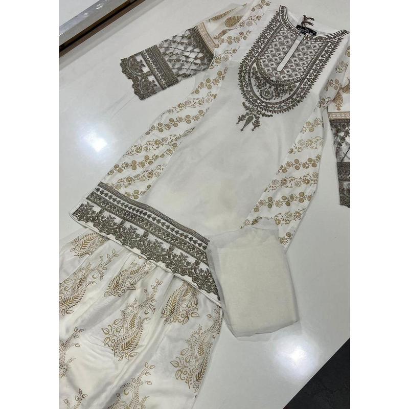 HK181 Bekhud Readymade White Linen Mother & Daughter Suit 3