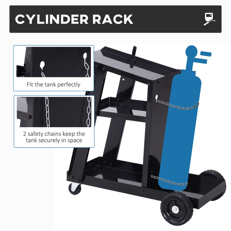 DURHAND Welding Cart Welder Trolley Garage for Gas Bottles w/ Safety Chain, Wheels, Black 4