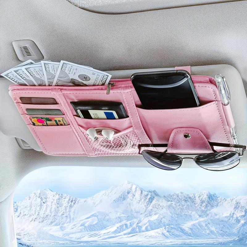 Car Sun Visor Organizer Pouch Bag PU Leather Card Storage Holder Car Accessories