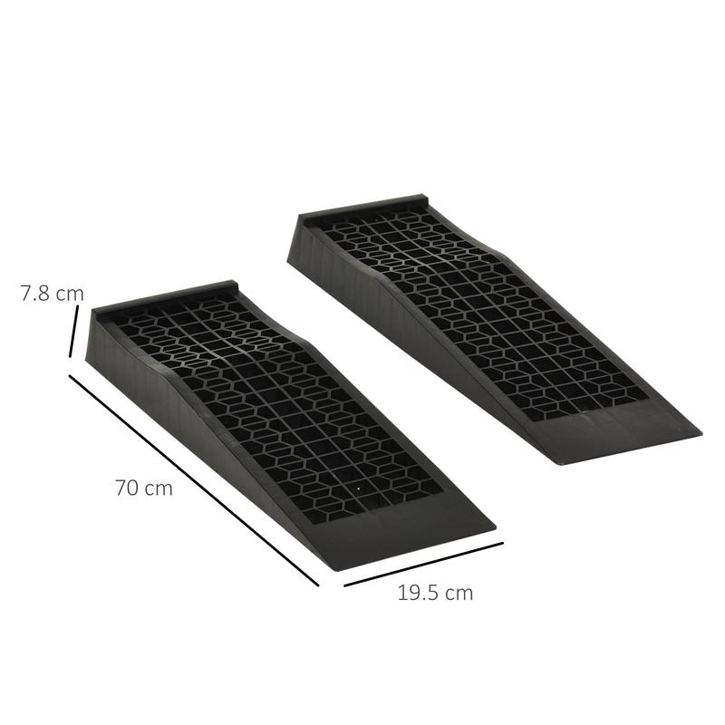 HOMCOM Pair of 2 Low Entrance Plastic Curb Ramps Anti-Slip Surface 3 Ton Capacity Garage Workshop Cars SUVs Small Vans 2