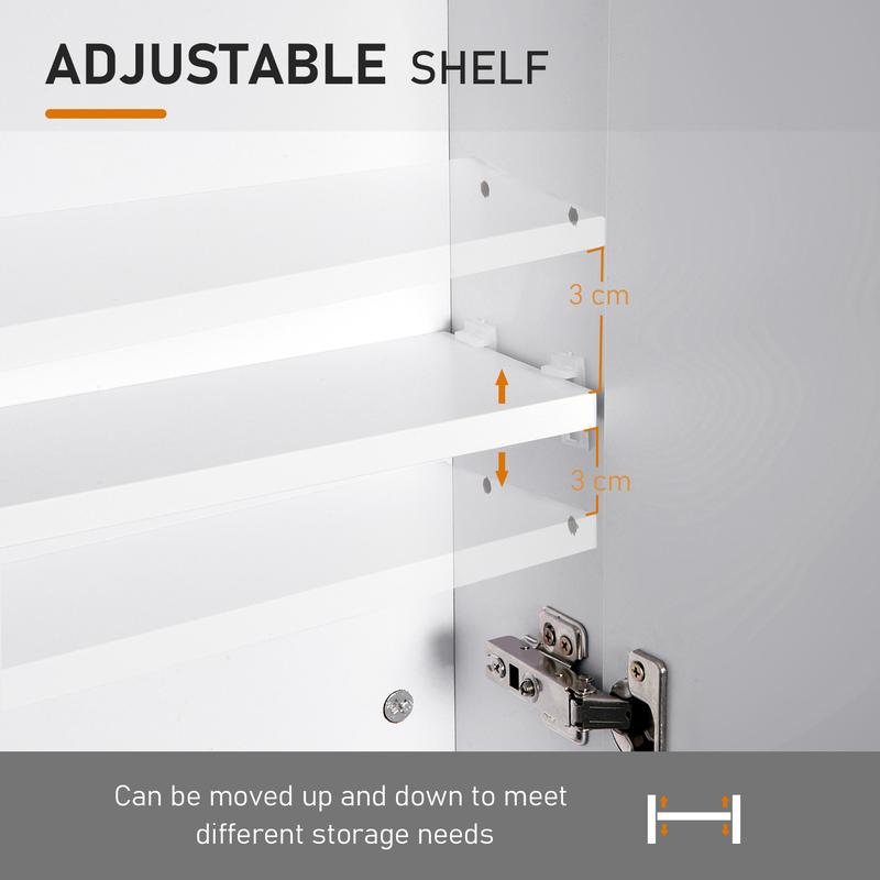 HOMCOM Bathroom Wall Cabinet, Cupboard with Mirror, Storage Cabinet with Adjustable Shelf and Double Door, White 3