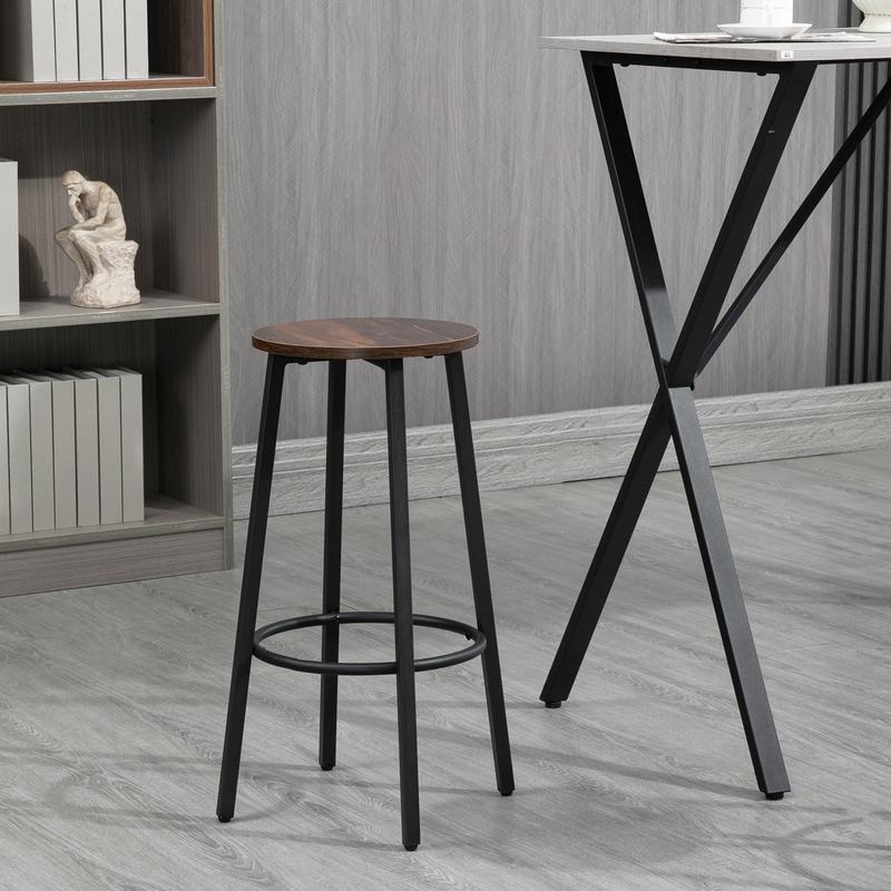 HOMCOM Bar Stools Set of 2, Industrial Breakfast Bar Stools with Round Footrest and Steel Legs for Dining Room, Kitchen, Rustic Brown 6