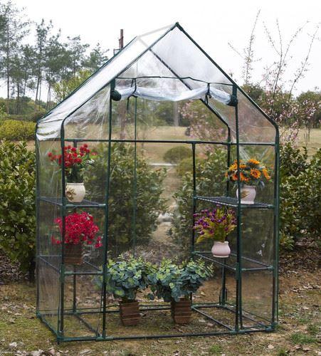 Walk In Greenhouse Compact Green House with 4 Shelves and Weatherproof PVC Plastic Cover Plant House/Grow House for Garden and Outdoor Roll up Zip Panel Door Easy Assembly 3