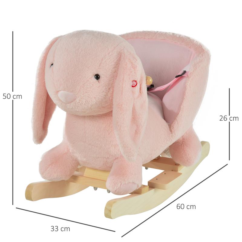 HOMCOM Kids Children Rocking Horse Plush Ride On Rabbit Seat w/ Sound Wood Base Seat Safety Belt Toddler Baby Toy Rocker Pink 18 - 36 Months 2
