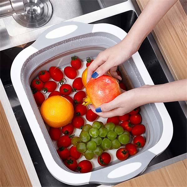 3in1 Collapsible basin         cutting board, drain basin, Space Saver,Ideal for Caravan Camper, Kitchen Basket Plastic Fruit Silicone Utensils Bpa Meat 8