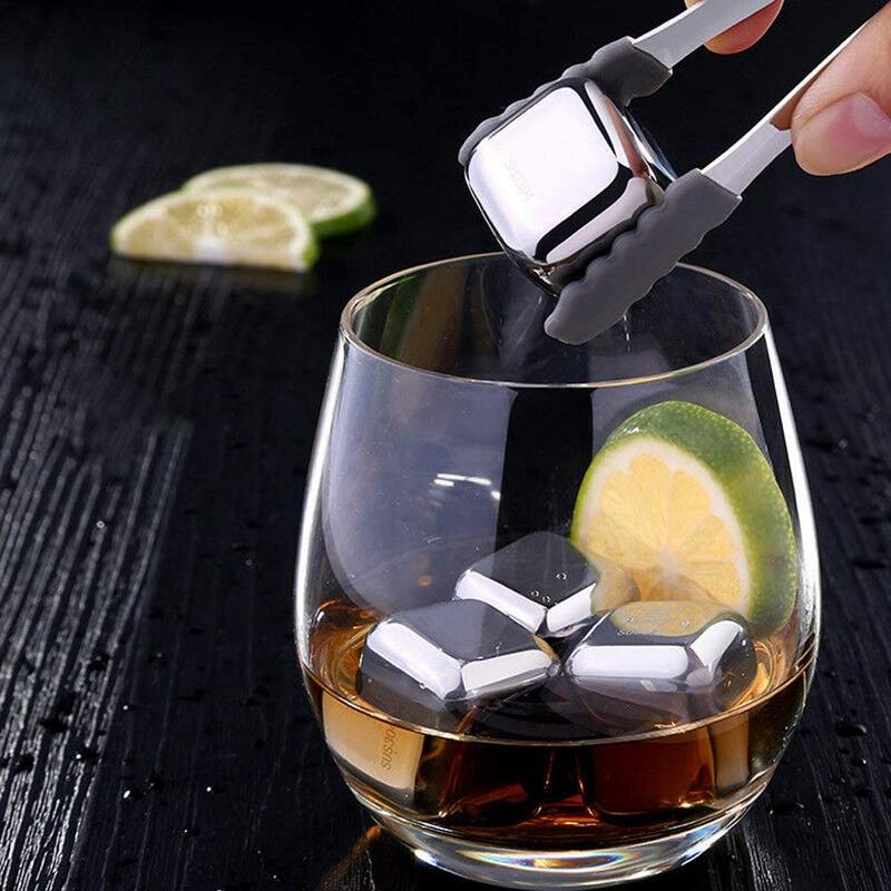 Stainless Steel Metal Ice Cubes Reusab leLuxury Gift Set ,  Ice Cubes for Whiskey,Wine & Gin & Tonic Metal Ice,Cubes with Quick Freeze Drinking Cooler Rocks, Nature Stainless Steel Color Utensils Beverage Birthday Reusable Traditional 2