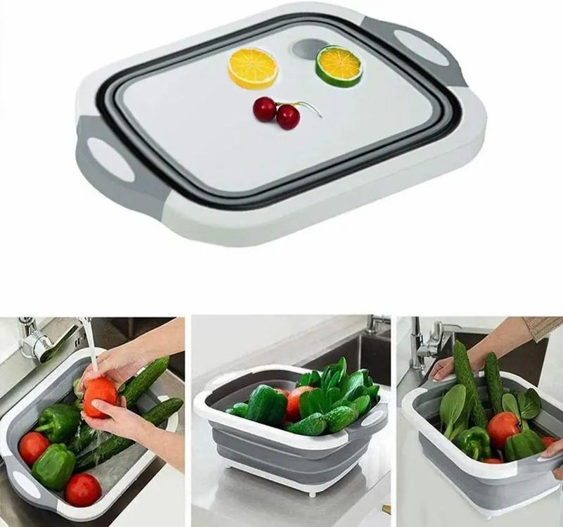 3in1 Collapsible basin         cutting board, drain basin, Space Saver,Ideal for Caravan Camper, Kitchen Basket Plastic Fruit Silicone Utensils Bpa Meat 7
