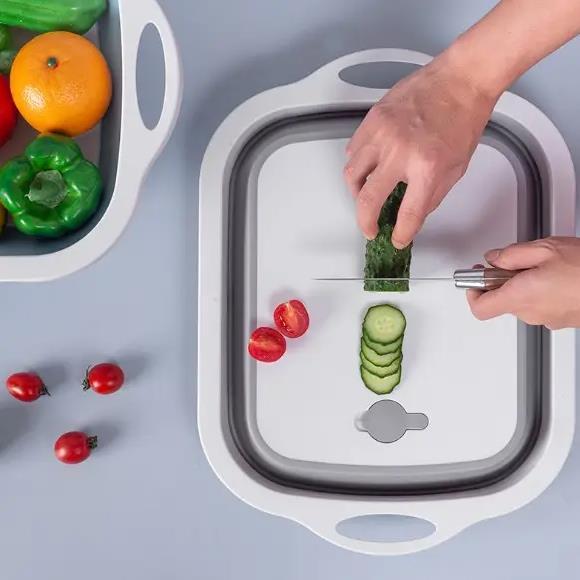 3in1 Collapsible basin         cutting board, drain basin, Space Saver,Ideal for Caravan Camper, Kitchen Basket Plastic Fruit Silicone Utensils Bpa Meat 3