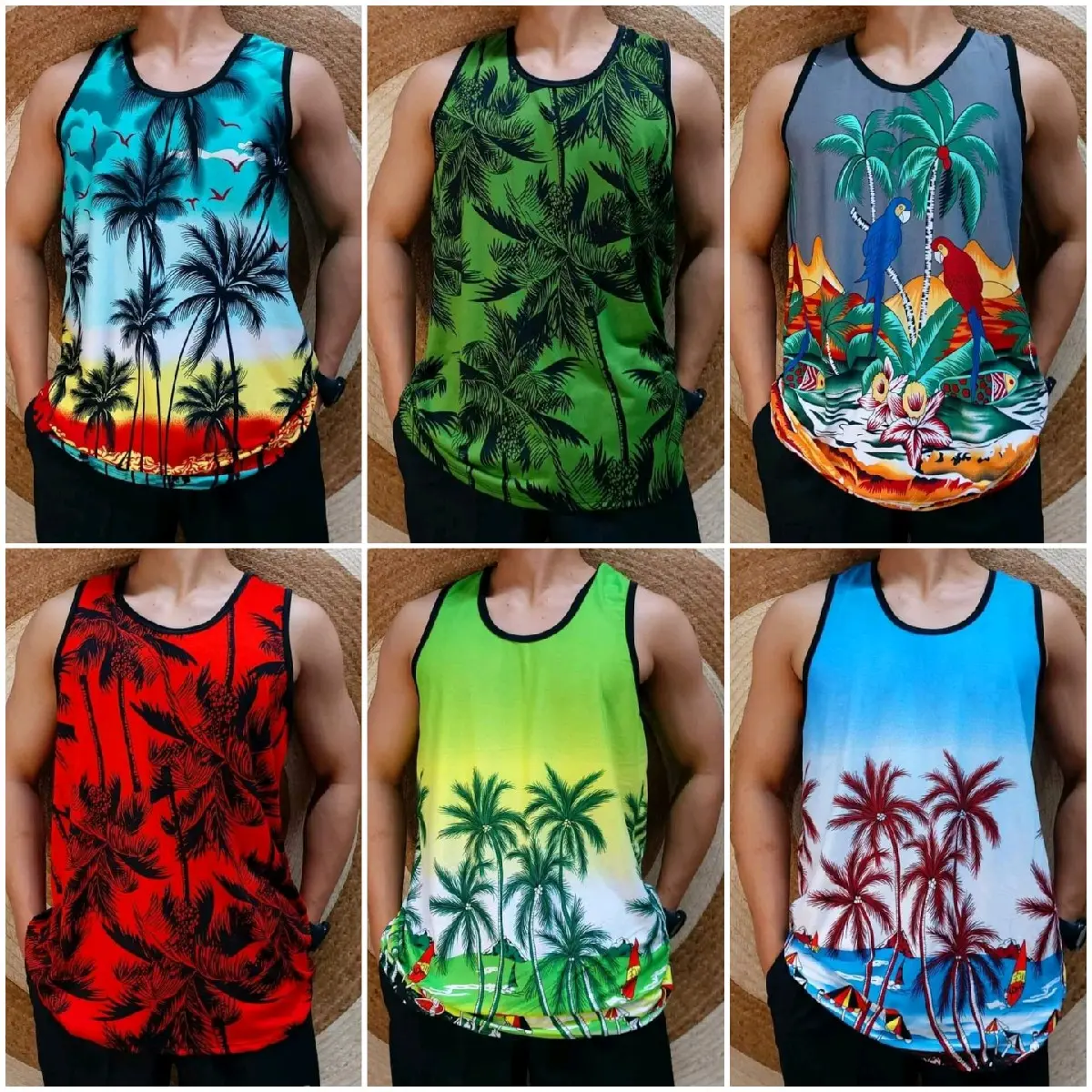 Coconut Tree Digital Printed Sleeveless Tank Top T-Shirt, Loose, Breathable, Fashionable, Suitable For Daily Street Wearing Top