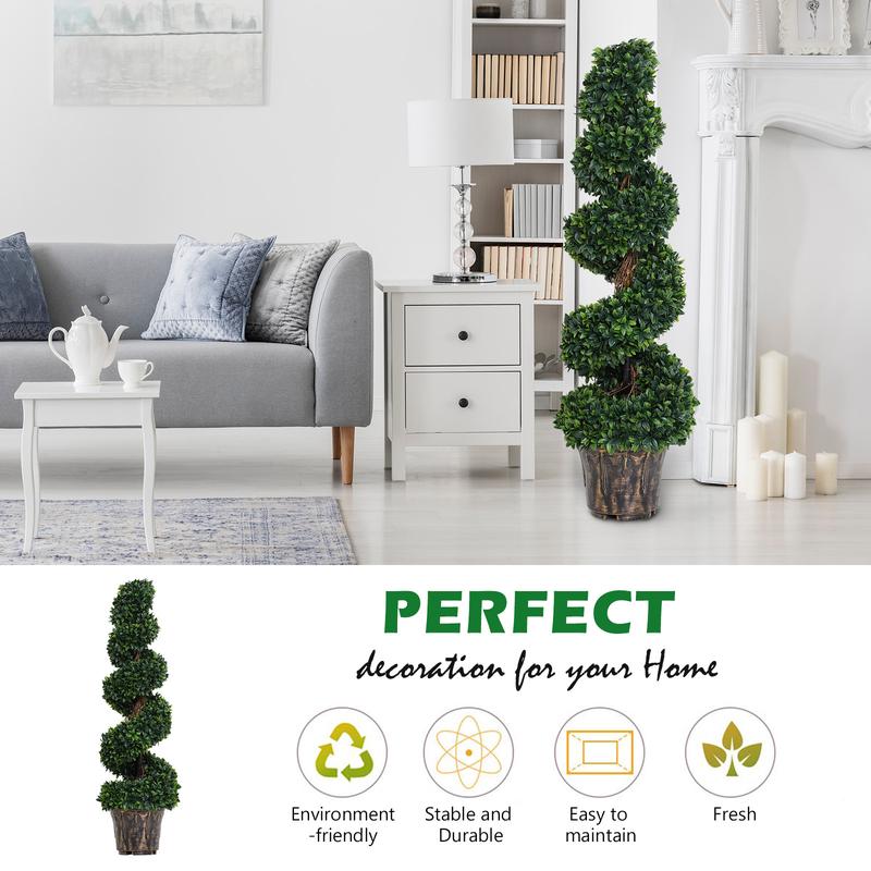 Outsunny Set of 2 Artificial Boxwood Spiral Topiary Trees Potted Decorative Plant Outdoor and Indoor Décor 112cm 7
