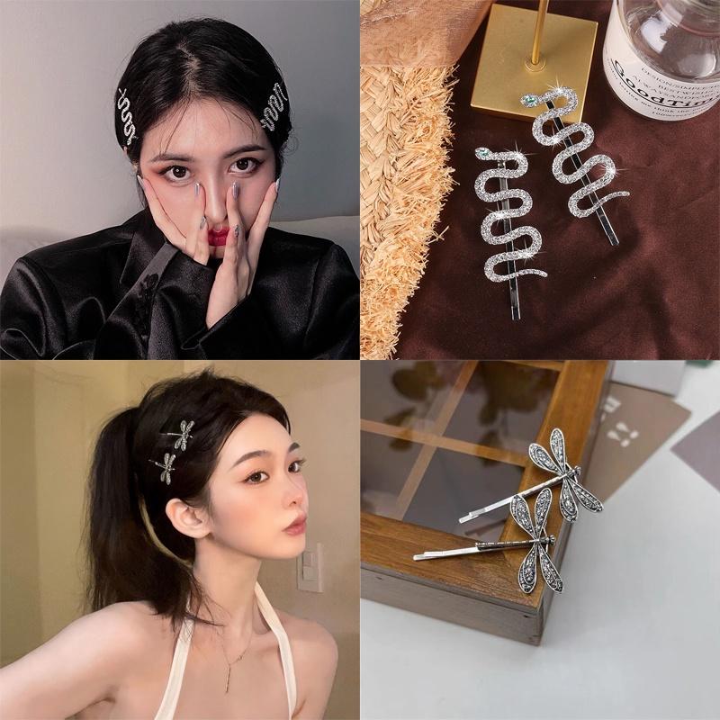 Kẹp Tóc Hình Rắn Chuồn Chuồn Màu Bạc Cho Bé Gái, Kẹp Tóc Hợp Kim, Kẹp Bên, Phụ Kiện Tóc, 4 / 2 Cái / bộ