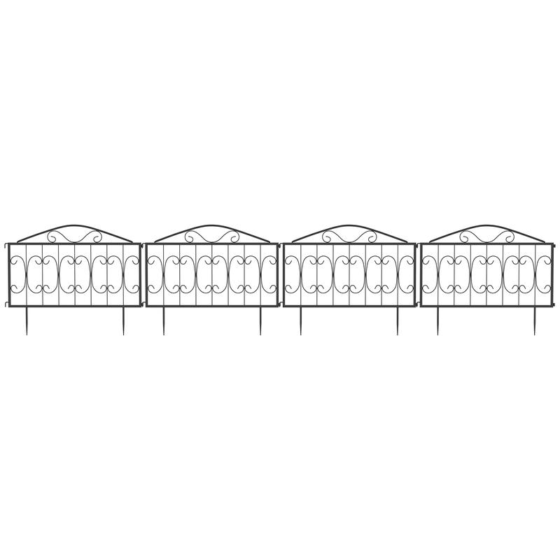 Outsunny Decorative Garden Fencing, 4PCs Outdoor Picket Fence Panels, Rustproof Metal Wire Landscape Flower Bed Border Edging Animal Barrier, Black 7
