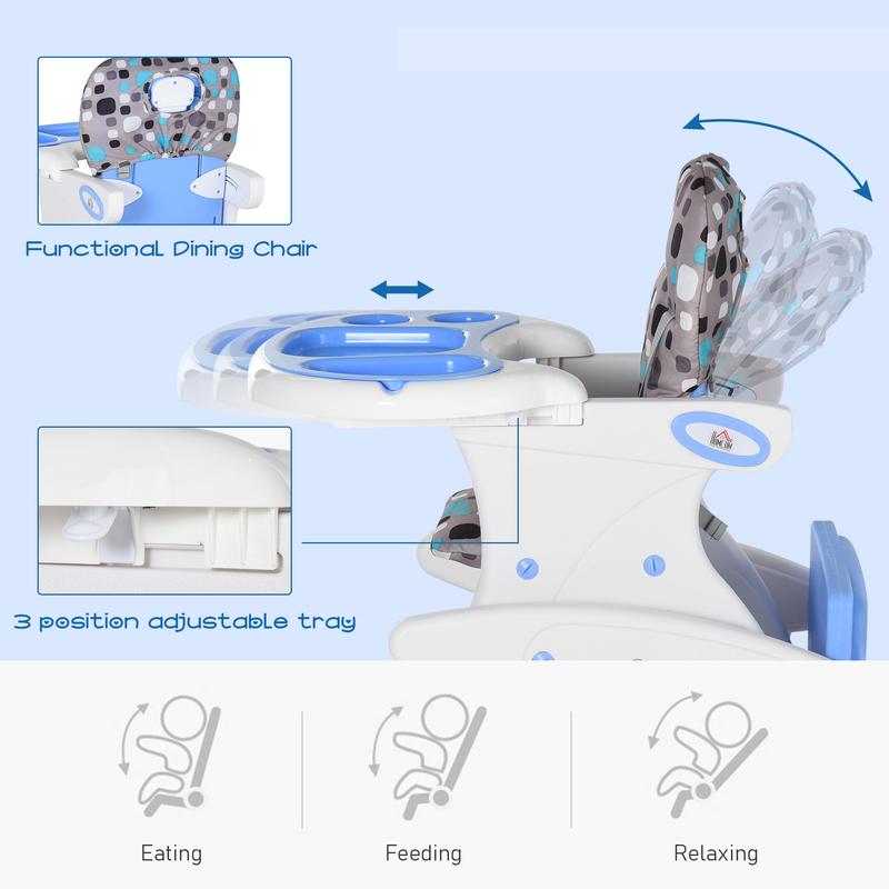 HOMCOM 3 in 1 Convertible Baby High Chair Toddler Table Chair Infant Feeding Seat Removable Food Tray Safety Harness Blue 4