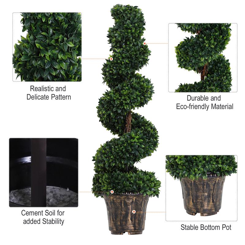 Outsunny Set of 2 Artificial Boxwood Spiral Topiary Trees Potted Decorative Plant Outdoor and Indoor Décor 112cm 6