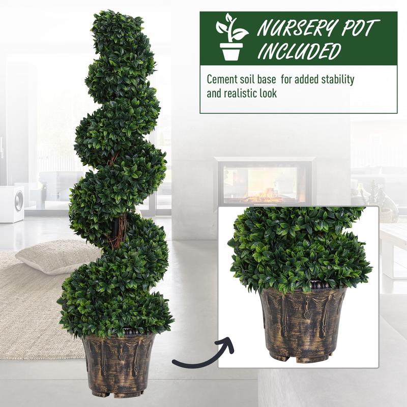 Outsunny Set of 2 Artificial Boxwood Spiral Topiary Trees Potted Decorative Plant Outdoor and Indoor Décor 112cm 4