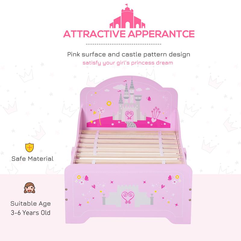 HOMCOM Kids Bed Princess Castle Theme w/ Side Rails Slats Home Furniture for 3 - 6 Yrs Pink 143 x 73 x 60 cm 3