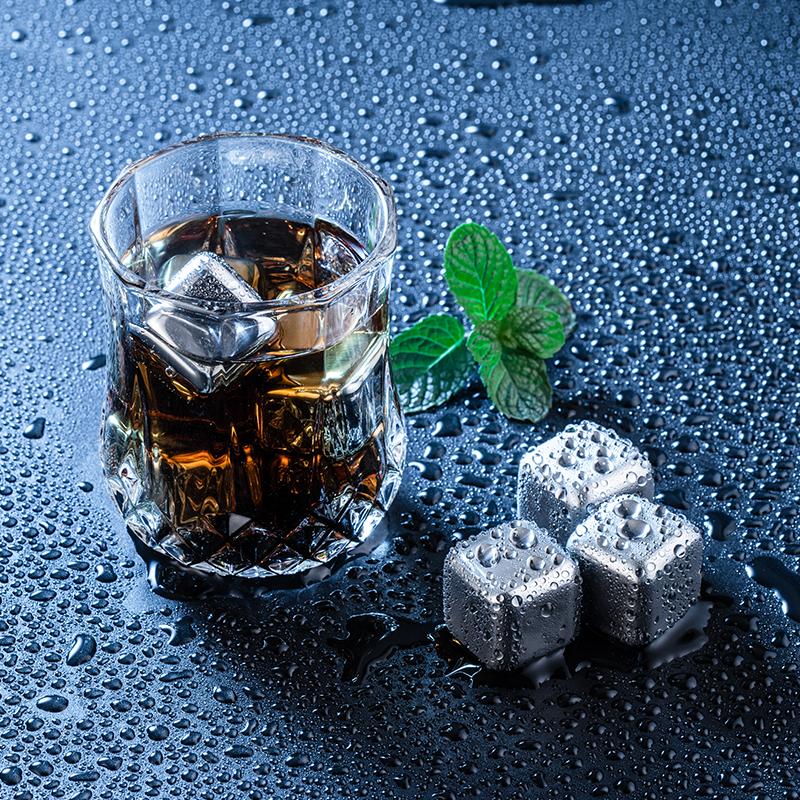 Stainless Steel Metal Ice Cubes Reusab leLuxury Gift Set ,  Ice Cubes for Whiskey,Wine & Gin & Tonic Metal Ice,Cubes with Quick Freeze Drinking Cooler Rocks, Nature Stainless Steel Color Utensils Beverage Birthday Reusable Traditional 6
