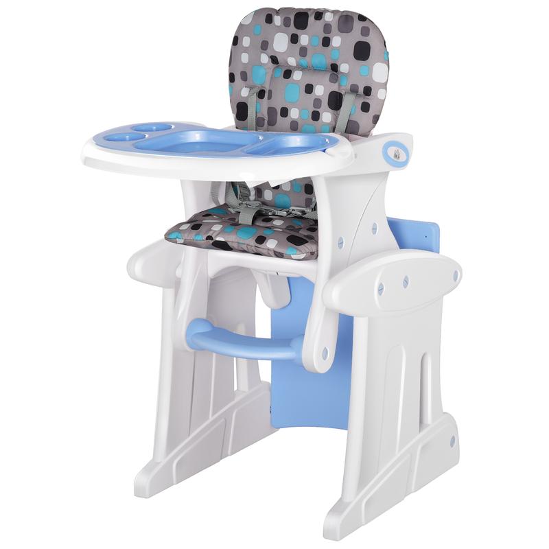 HOMCOM 3 in 1 Convertible Baby High Chair Toddler Table Chair Infant Feeding Seat Removable Food Tray Safety Harness Blue 0